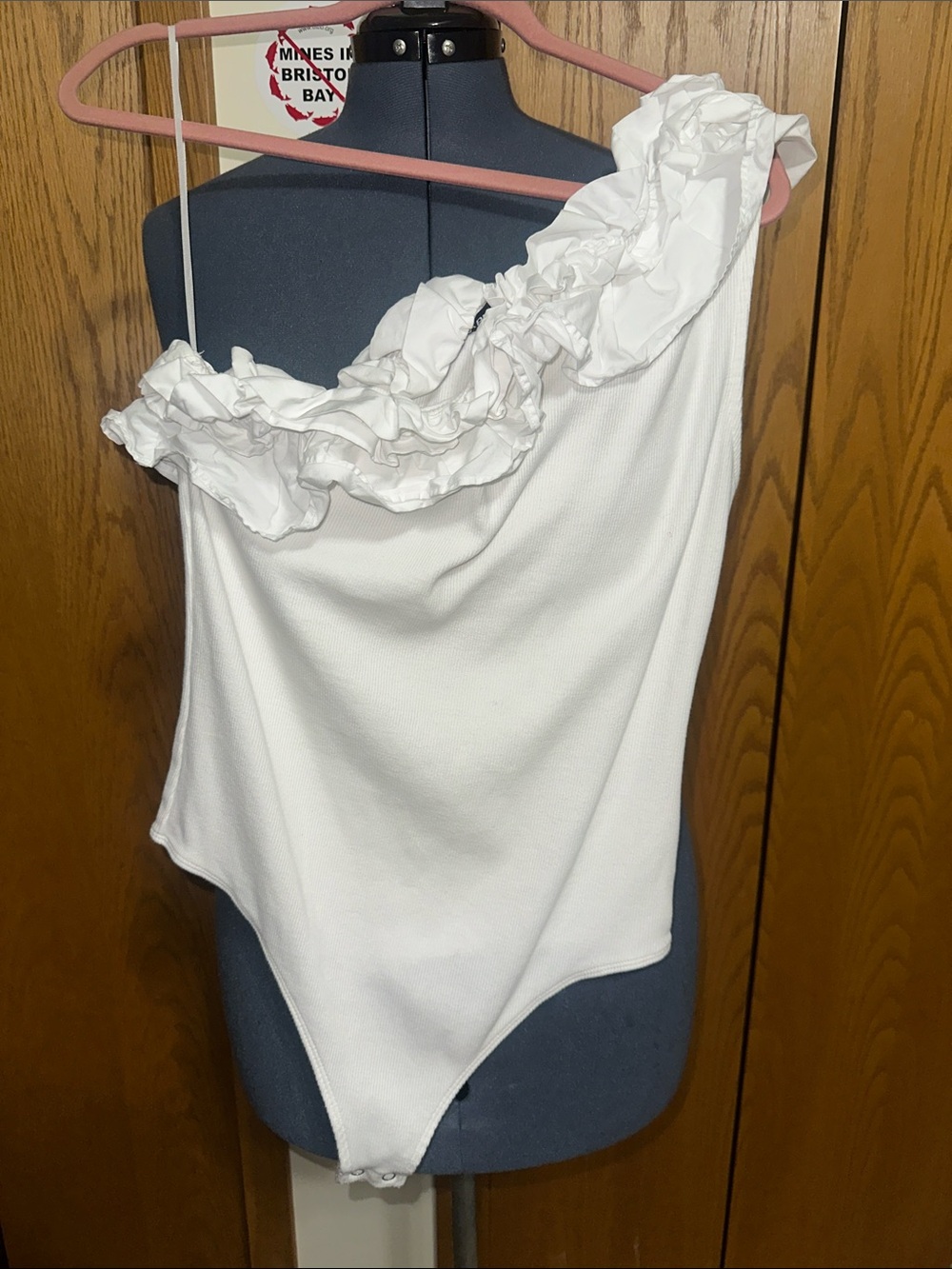 Express White One-Shoulder Ruffle Bodysuit